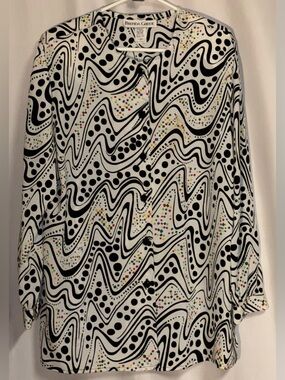 Vintage Brenda Goode Psychedelic Wavy Button Up Shirt Blouse XL Like New